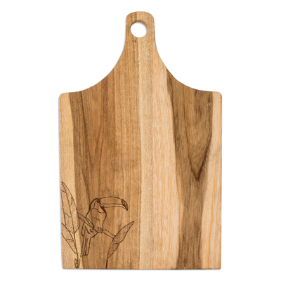 tabla de cortar de madera - Tabla de cortar artesanal de madera de laurel con grabado de tucán