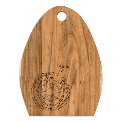 tabla de cortar de madera - Tabla de cortar semiovalada de madera de laurel con grabado de diente de león