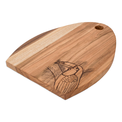 tabla de cortar de madera - Tabla de Cortar Semi-Ovalada de Madera de Laurel con Grabado de Tucán