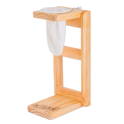 Wood single-serve drip coffee stand, 'Blooming Delights' - Handmade Floral Laurel Wood Single-Serve Drip Coffee Stand