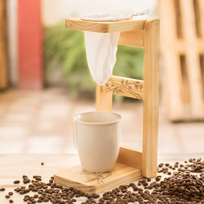 Puesto de café de goteo de una sola porción de madera - Soporte de café de goteo monodosis de madera de laurel con temática de guacamayo