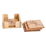Wood coasters, 'Macaw's Drinks' (set of 4) - Set of 4 Macaw-Themed Laurel Wood Coasters with Storage Box