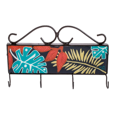 Hand-Painted Leafy Rica - | Iron Nights Black Costa Wood Laurel NOVICA and in Key Rack