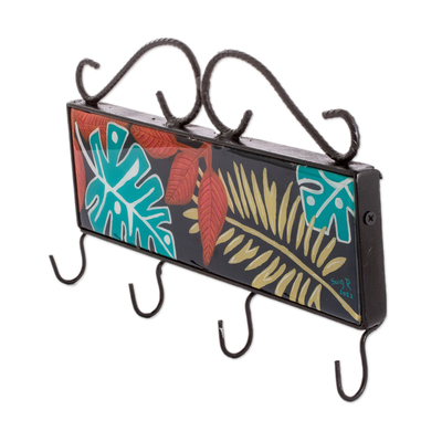 Hand-Painted Leafy Black Iron and Laurel Wood Key Rack - Nights in Costa  Rica | NOVICA
