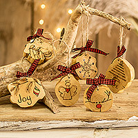 Wood ornaments, 'Sweet Eve' (set of 6) - Christmas-Themed Coffee Tree Wood Ornaments (Set of 6)
