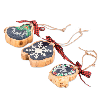 Wood ornaments, 'Enchanted Eve' (set of 6) - Christmas-Themed Black Coffee Tree Wood Ornaments (Set of 6)
