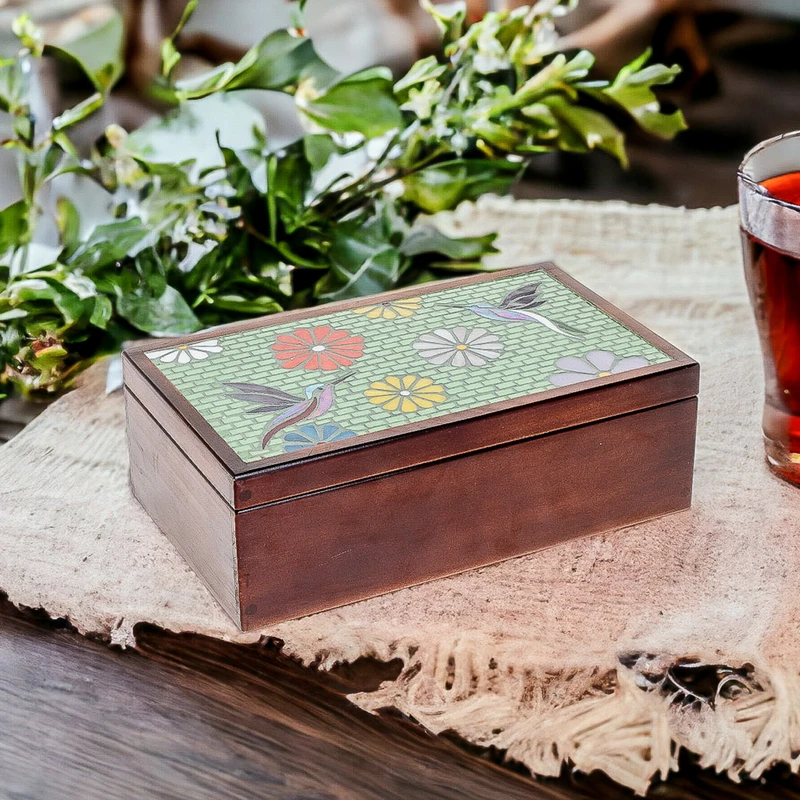 Springly Tea Box Handcrafted Nature-Themed Pinewood Tea Box in Brown - Spring Visions ...