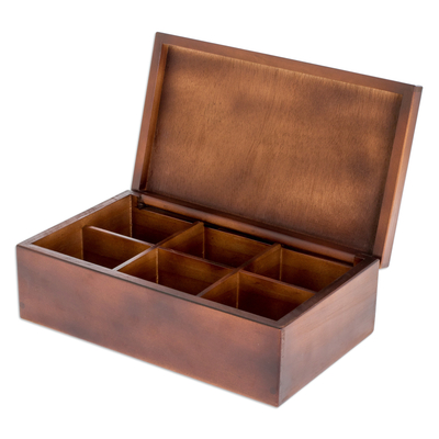 Caja de té de madera - Caja de té de madera de pino hecha a mano con temática de mariposas en color marrón