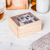 Wood tea box, 'Delightful Wisdom' - Handcrafted Owl Mosaic Pinewood Tea Box in White