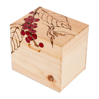 Caja decorativa de madera de pino con temática de colibrí tallada a mano -  Rastros armoniosos