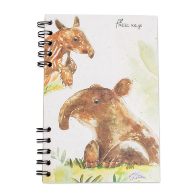 Sugarcane paper journal, 'Tapir Journey' - Tapir-Themed Art Print Recycled Paper Journal with 70 Pages