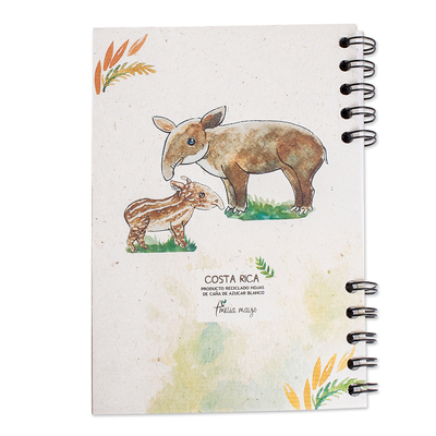 Diario de papel de caña de azúcar - Diario de papel reciclado con impresión artística con temática de tapir y 70 páginas
