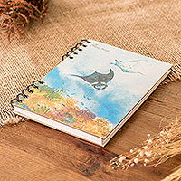Tagebuch aus Zuckerrohrpapier, „Reefs“ – Kunstdruck-Tagebuch aus recyceltem Papier mit Meeresthema und 70 Seiten