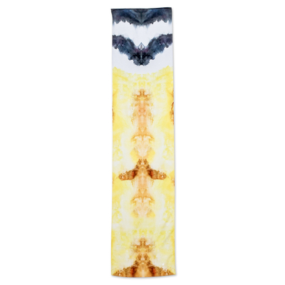 Bufanda estampada - Bufanda estampada abstracta inspirada en Marshbird marrón y amarillo