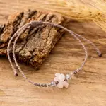 Rose quartz macrame pendant bracelet, 'Healing Flower' - Adjustable Macrame Rose Quartz and Crystal Pendant Bracelet