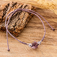 Amethyst macrame pendant bracelet, 'Wisdom Flower' - Adjustable Macrame Amethyst and Crystal Pendant Bracelet