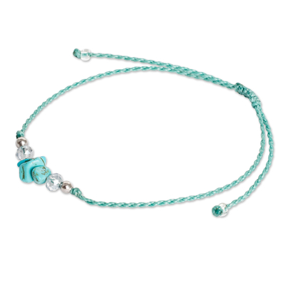 Macrame pendant bracelet, 'Tropical Lagoon Trio' - Handmade Recon Turquoise and Crystal Pendant Bracelet