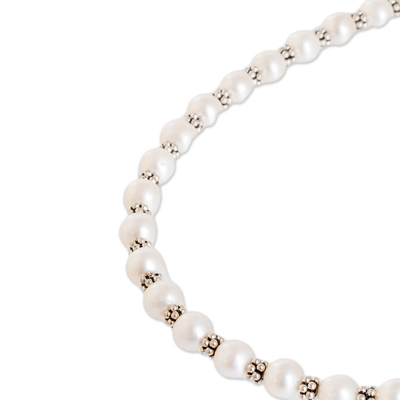 collar de perlas cultivadas - Collar de perlas cultivadas con cuentas de plata de ley