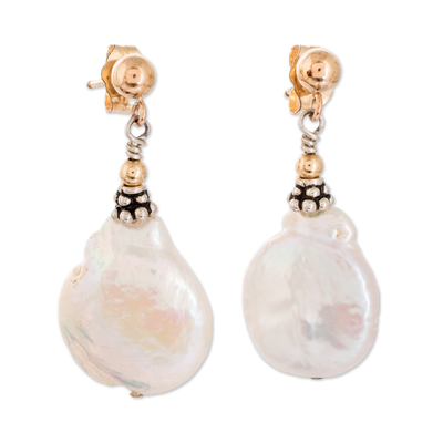 Gold-accented cultured pearl dangle earrings, 'Baroque Luxe' - Gold-Accented Dangle Earrings with Cultured Baroque Pearls