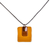 Recycled glass pendant necklace, 'Crystalline Glam' - Modern Square Recycled Glass Pendant Necklace in Honey