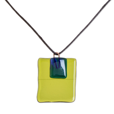 Recycled glass pendant necklace, 'Crystalline Beauty' - Green and Blue Eco-Friendly Recycled Glass Pendant Necklace