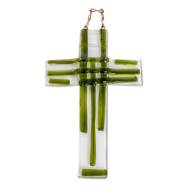 Cruz de pared de vidrio - Cruz de pared de vidrio flotado verde oscuro hecha a mano de Costa Rica