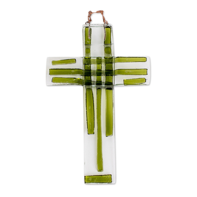 Cruz de pared de vidrio - Cruz de pared de vidrio flotado verde oscuro hecha a mano de Costa Rica