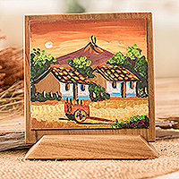 Wood decorative accent, 'Countryside Afternoon' - Hand-Painted Table & Wall Wood Decorative Accent with Stand