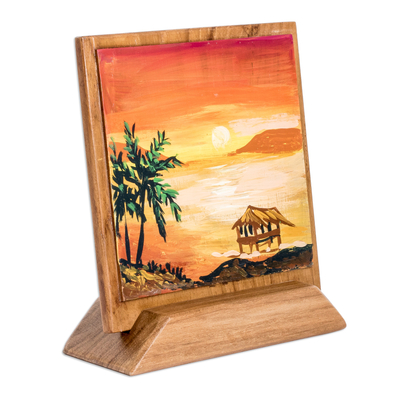 Wood decorative accent, 'Beach Afternoon' - Tabletop & Wall Wood Nature Decorative Accent with Stand