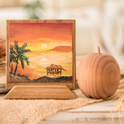 Wood decorative accent, 'Beach Afternoon' - Tabletop & Wall Wood Nature Decorative Accent with Stand