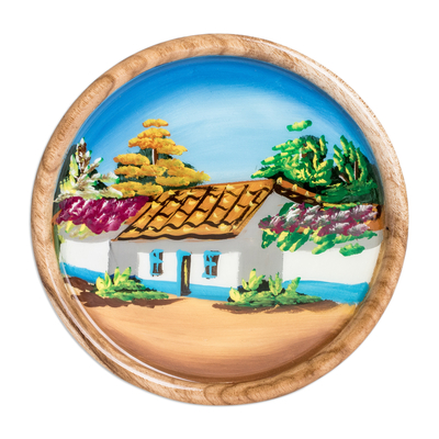 Plato decorativo de cedro - Plato decorativo de madera de cedro costarricense pintado a mano