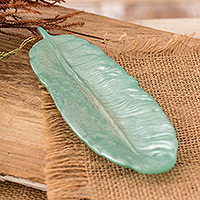 Catchall de resina, 'Pluma de la Paz' - Catchall de resina turquesa en forma de pluma de Costa Rica