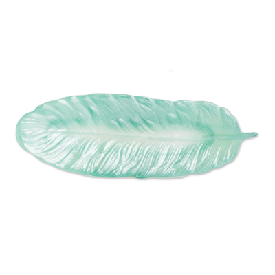 Resin catchall, 'Feather of Peace' - Feather-Shaped Turquoise Resin Catchall from Costa Rica