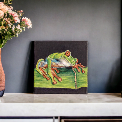 Eco-Friendly Acrylic on Canvas Realistic Frog Painting - Charming