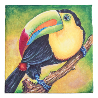'Magnificent Toucan' - Acrílico ecológico sobre lienzo Pintura realista de tucán