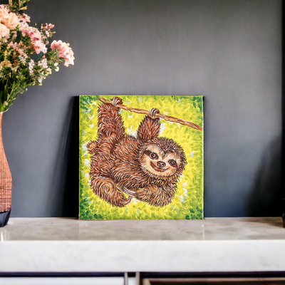 „Endearing Sloth“ – Umweltfreundliches Acryl auf Leinwand, realistisches Fehlertiergemälde