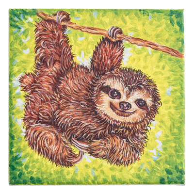 'Enearing Sloth' - Acrílico ecológico sobre lienzo Pintura realista de perezoso