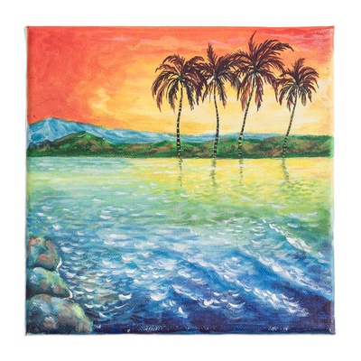 'Beach Sunset' - Acrylic Painting of Sunset at the Beach on Recyclable Canvas