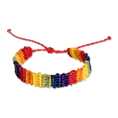 Macrame wristband bracelet, 'Rainbow Links' - Handwoven Adjustable Rainbow Macrame Wristband Bracelet