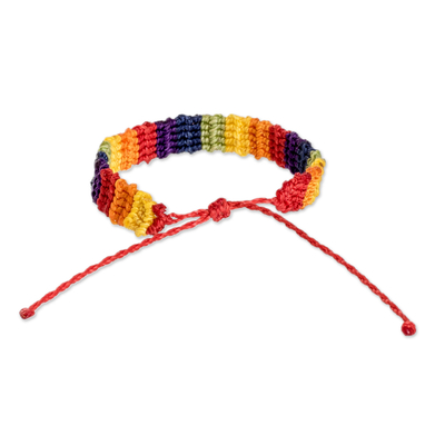 Macrame wristband bracelet, 'Rainbow Links' - Handwoven Adjustable Rainbow Macrame Wristband Bracelet