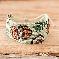 Macrame wristband bracelet, 'Mint Tropic' - Tropical-Themed Handwoven Mint Macrame Wristband Bracelet
