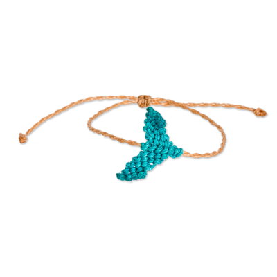 Macrame pendant bracelet, 'Marine Spirit in Turquoise' - Handwoven Beige Macrame Bracelet with Turquoise Fin Pendant