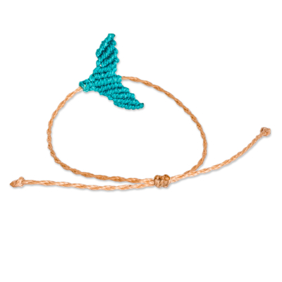 Macrame pendant bracelet, 'Marine Spirit in Turquoise' - Handwoven Beige Macrame Bracelet with Turquoise Fin Pendant