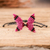 Macrame pendant bracelet, 'Fuchsia Hope' - Handmade Butterfly-Themed Fuchsia Macrame Pendant Bracelet