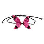 Macrame pendant bracelet, 'Fuchsia Hope' - Handmade Butterfly-Themed Fuchsia Macrame Pendant Bracelet