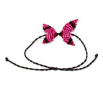 Macrame pendant bracelet, 'Fuchsia Hope' - Handmade Butterfly-Themed Fuchsia Macrame Pendant Bracelet