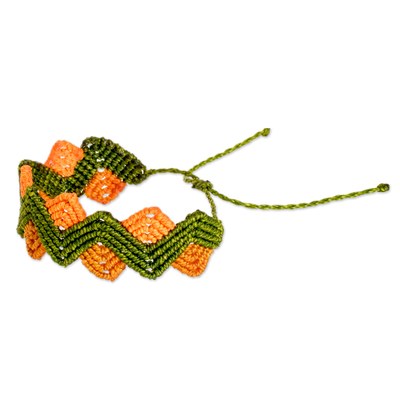 Pulsera de macramé - Pulsera ajustable en zigzag verde y naranja