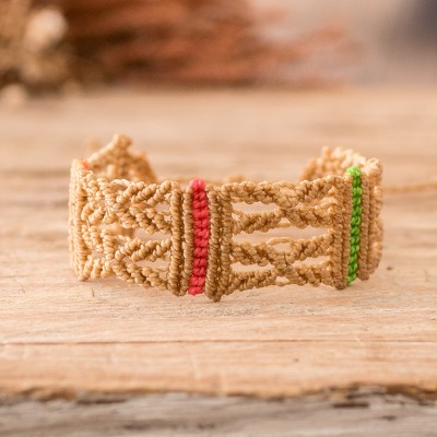 Pulsera de macramé - Pulsera de macramé marrón tejida claro a mano