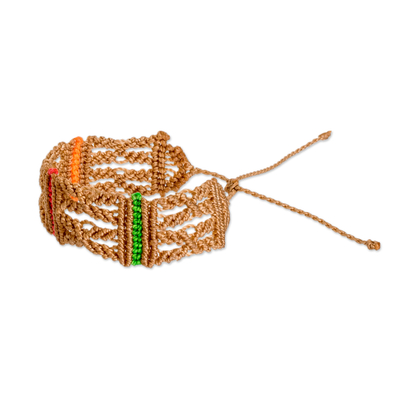 Macrame wristband bracelet, 'Tropical Link' - Handwoven Light Brown Macrame Wristband Bracelet