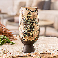 Acento decorativo de calabaza seca, 'Tortuga del Caribe' - Acento decorativo de calabaza seca hecha a mano con temática de tortugas marinas